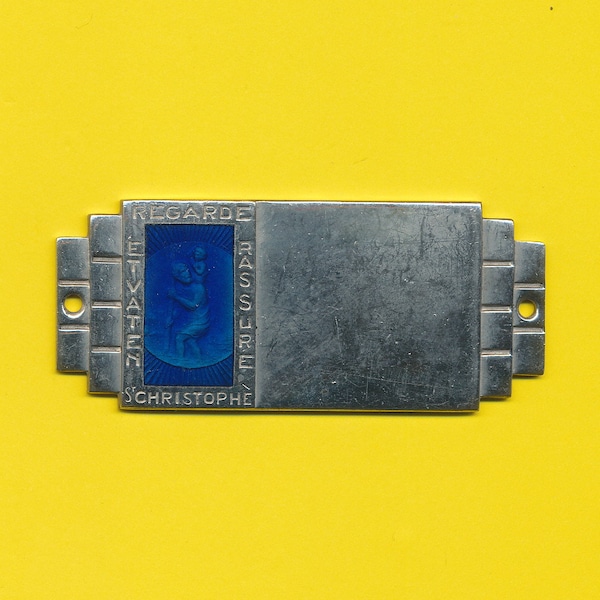 Art Deco St Christopher  blue enamel charm religious medal Dashboard Badge Car (ref 3516)