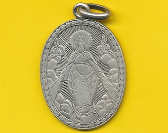 Grote antieke charme sterling zilveren religieuze medaille hanger Maria klooster van de dames van St Maur (Ref 4236)