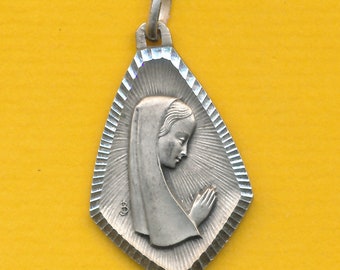 Kunst Moderne grote verzilverde bedel religieuze medaille portret van Maria (ref 1776)