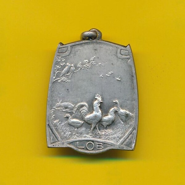 Silvered metal Art medal pendant representing Coq - Hen - Chicken - duck (ref 4820)