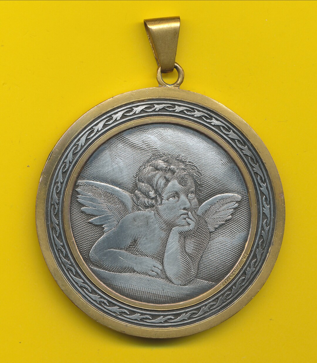 Large Cradle Charm Religious Medal Pendant Representing Angel After