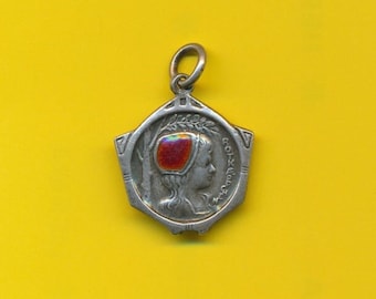 Art Nouveau Jugendstil sterling zilveren bedel medaillon hanger Roodkapje - Rotkäppchen (ref 4809)