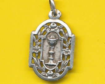 Art Nouveau sterling zilveren charme religieuze medaille hanger Kelk communie medaille (ref 3648)