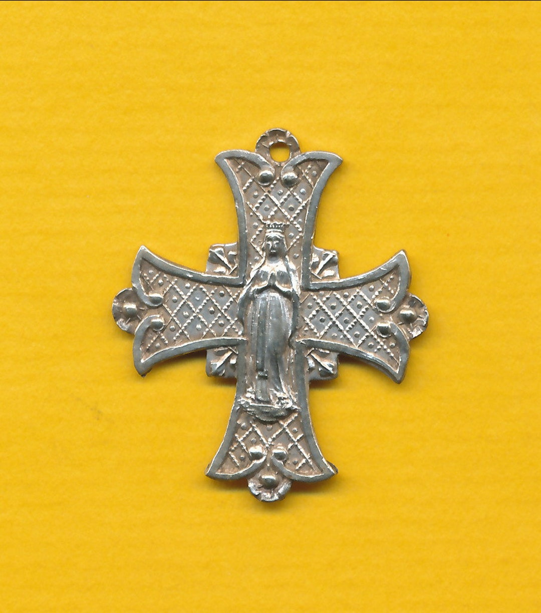 Antique Silver Plated Religious Charm Medal Pendant Our Lady of Lourdes ...