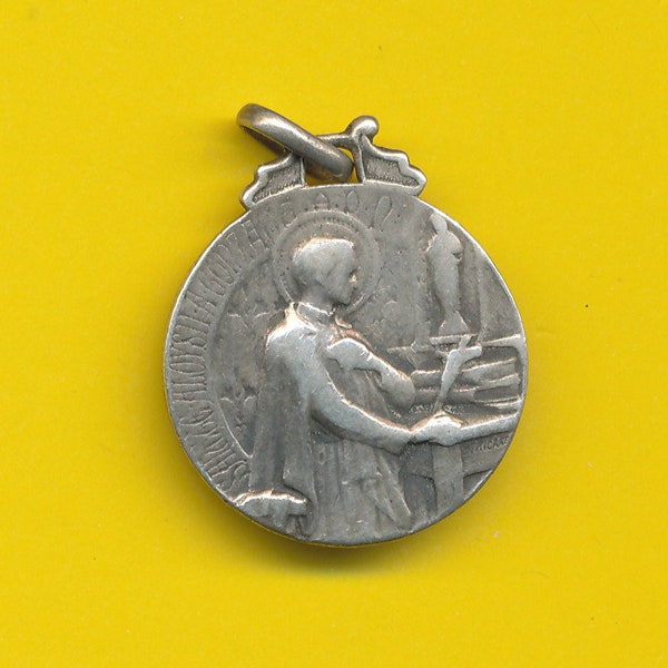 Tricard Sterling Silver charm religious medal pendant Saint Louis of Gonzague - Aloysius Gonzague  (ref 3990)