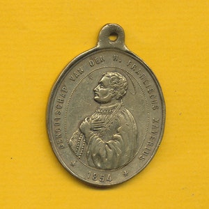 Antieke grote messing Religieuze charme religieuze medaille Sint Franciscus van Xaverius 1854 (ref 3060)