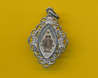 Antieke Victoriaanse sterling zilveren bedel religieuze medaille hanger - Wonderbaarlijke medaille (ref 4654)