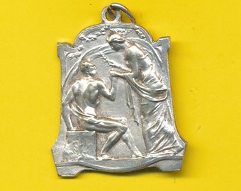 WWI Vintage verzilverde charme medaille hanger die vrouw en man vertegenwoordigt - Charity 1914 (ref 3791)