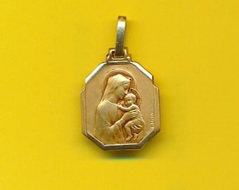 Art Nouveau vergulde bedel Religieuze medaille hanger Portret van Maria en Jezus door Dropsy (ref 4728)