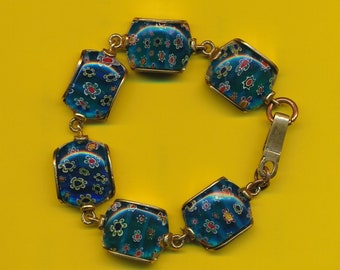 Antieke vergulde bronzen en Murano-glasarmband - lichtblauwe kleur (ref 5177)