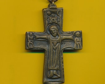 Vintage Franse bronzen Religieuze Kruis hanger Katholieke kruisen Croix Crucifix (ref 4559)