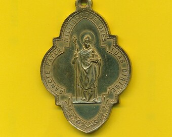 Grote antieke bronzen bedel religieuze medaille St Willibrord van Echternach - Heilige Familie (ref 4642)