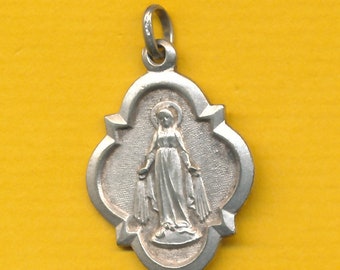 Vintage verzilverde metalen bedel religieuze medaille hanger Miraculeuze medaille (ref 2232)