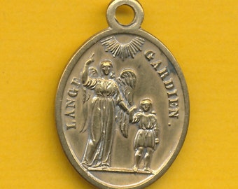 Antieke bronzen charme religieuze medaille St Joseph - Beschermengel - Aartsengel (ref 2612)