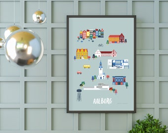 Aarhus Illustrated City Map Denmark Art Print Digital Download