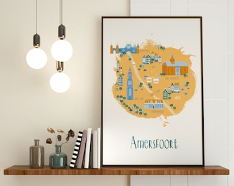 Art Print Stadsplattegrond Amersfoort Nederland illustratie digitale download