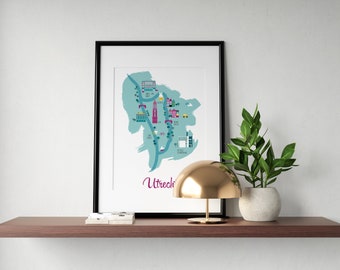 Art Print City Map Utrecht The Netherlands illustration digital download