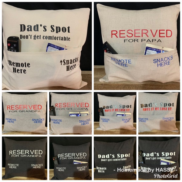 Father's Day pillow;Father's Day gift; Funny Pillow Saying; Grandpa Pillow; Pillowcase with pocket; Dad's spot pillow; Dad birthday gift