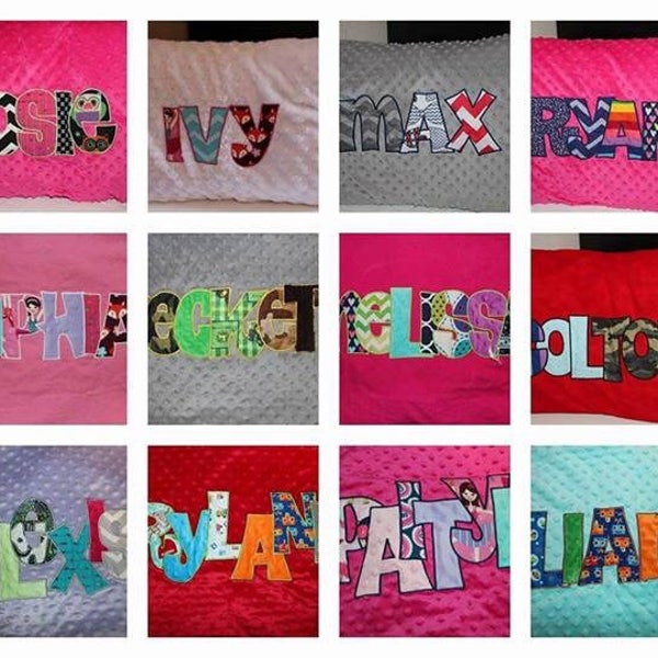 Personalized embroidered applique pillowcase. Minky, flannel, or cotton.