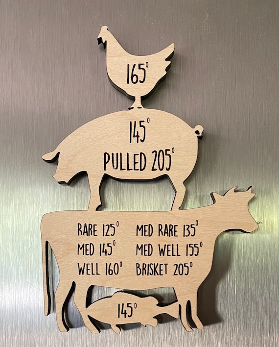 Wooden Meat Temperature Magnet, Chicken, Beef, Pork, Fish Cooking Internal  Temperature Guide Grill Magnet, Wood Engraved Stacked Meat Temperature  Chart Magnet 