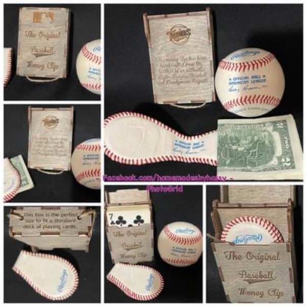 Baseball Money Clip- Made with a Baseball Money clip- Wooden boxed Leather Baseball Money Clip- Dad gift- Grandpa gift- Baseball gift