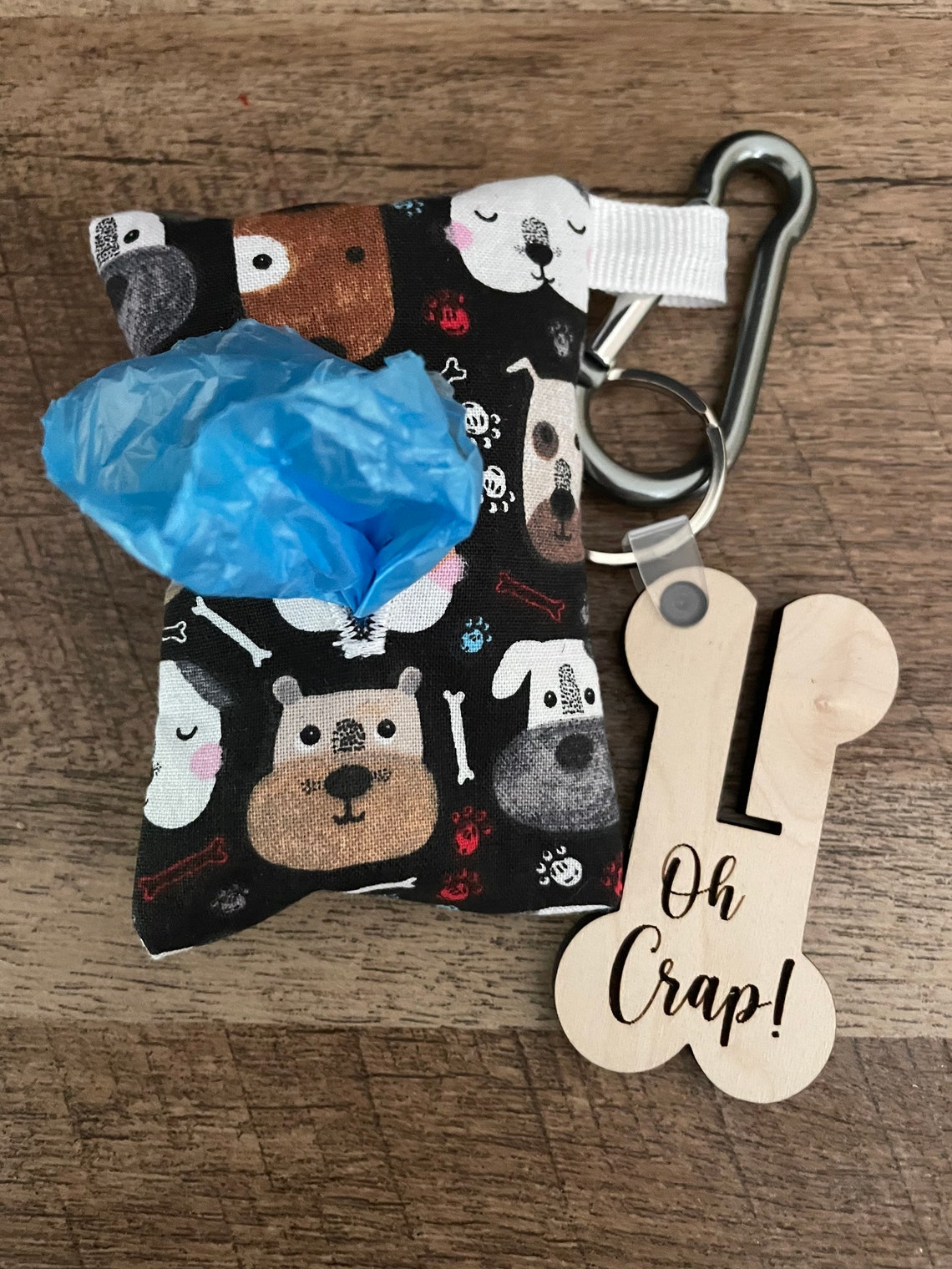 Dog poop bag holder with a fabric baggie roll holderkeychain Etsy