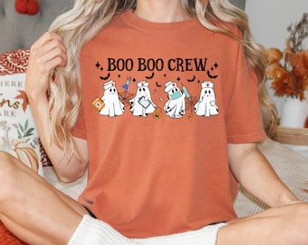Comfort Colors Halloween Nurse T-Shirt, Boo Boo Crew Ghost Tee