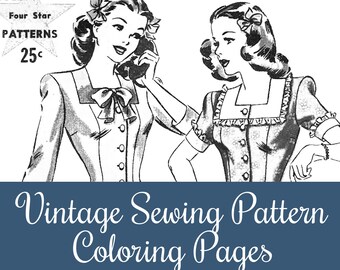 Coloring Pages of Vintage Sewing Pattern Envelopes - PDF Download - Printable Digital File