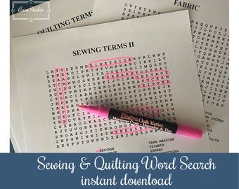 Sewing & Quilting Word Search Puzzles  Instant Download - PDF File 6 games