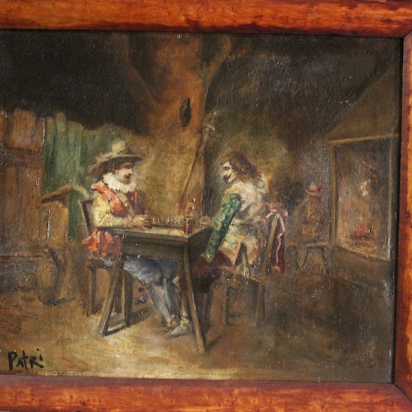 Peinture à l’huile, Peinture sur toile, Scène de taverne, Œuvre signée, Peinture originale, Œuvre réaliste, S XIX Œuvre, Français huile
