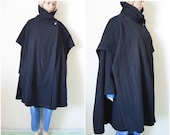 Black cape coat wool Avant garde womens warm winter coat unusual Vintage 90s minimalist jacket S Small