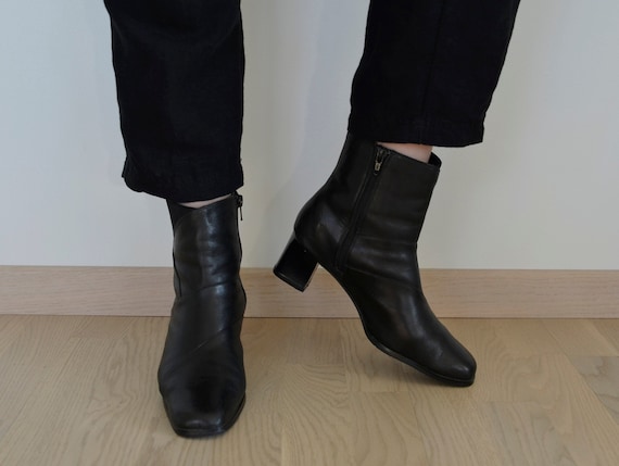 Black Leather Boots Womens Ankle Boots 