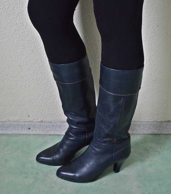 long navy leather boots