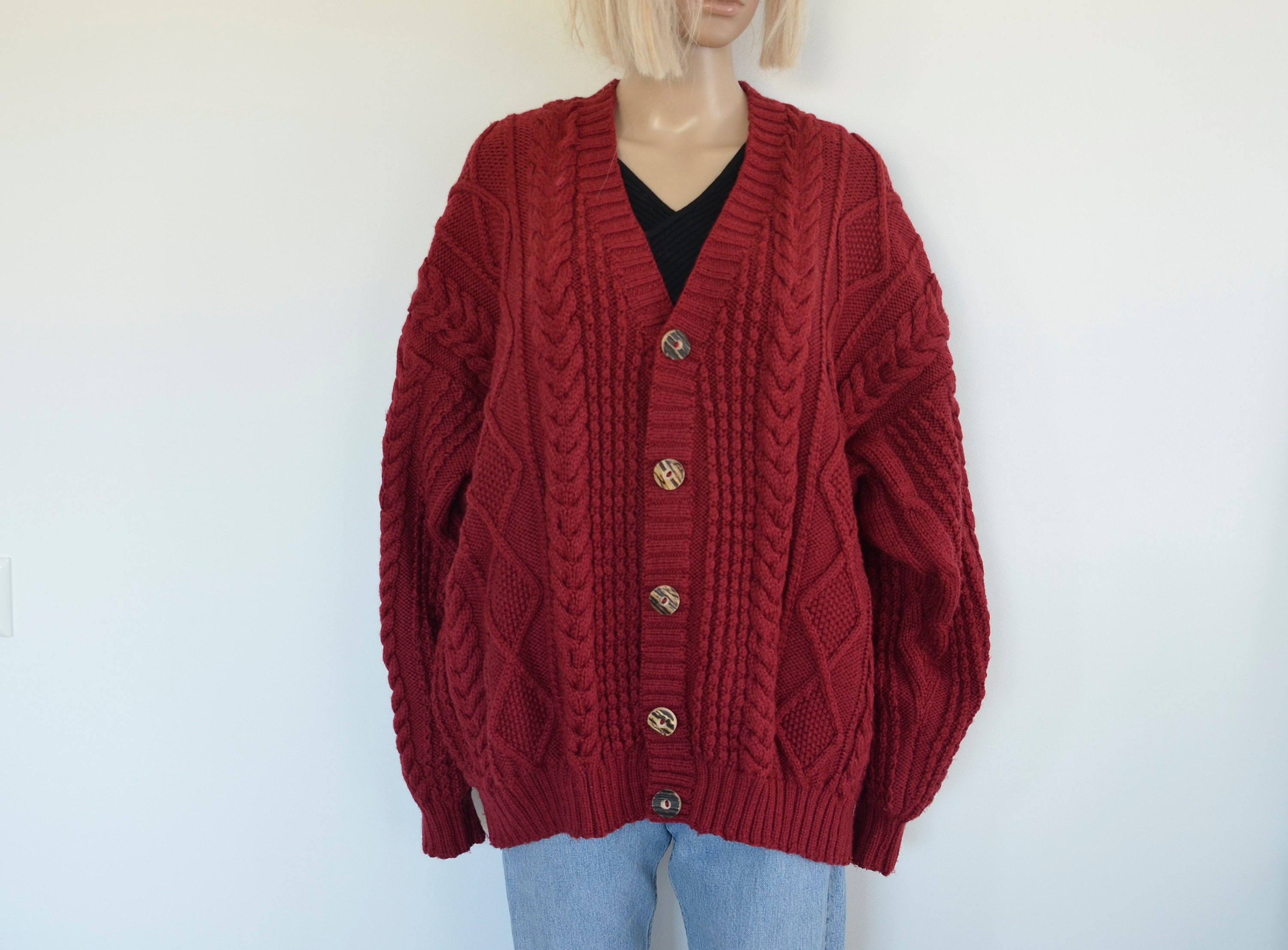 Burgundy Cardigan - Etsy