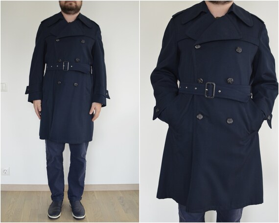 mens trench coat navy blue