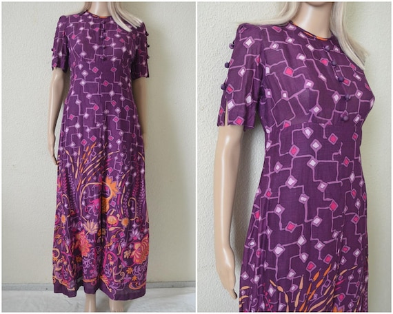 Boho maxi dress Purple floral abstract patterned r