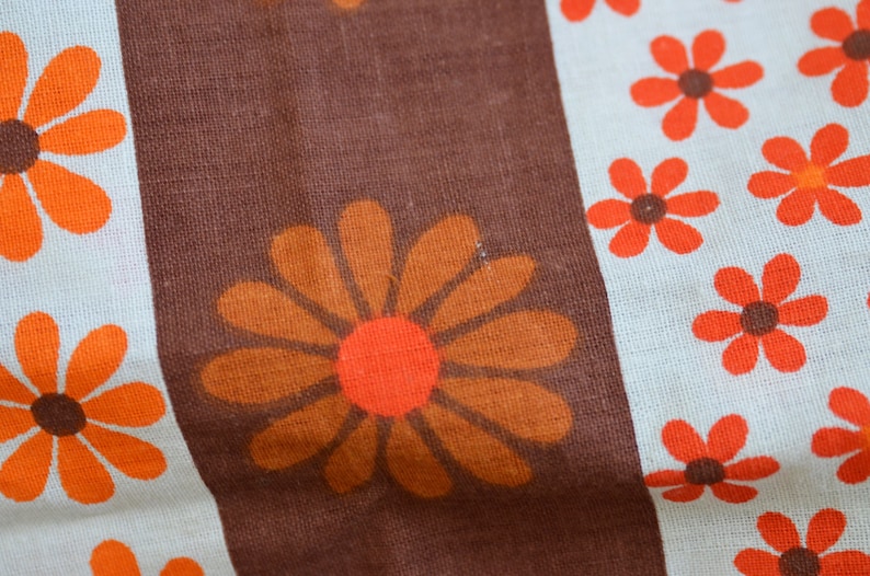 Vintage 70s curtains Orange floral brown pair of 2 Retro Flower print pattern Fabric Scandinavian Swedish L 44 x W 38.2 inches home decor