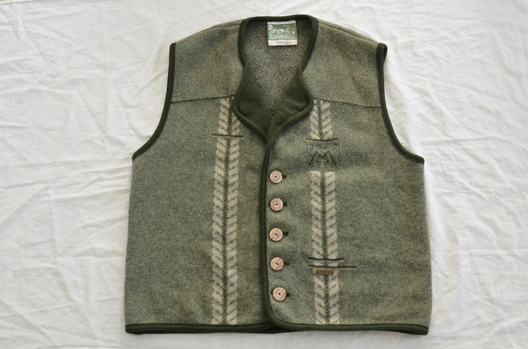 Mens Green Wool Vest Wesenjak Tirol Waistcoat Trachten Etsy