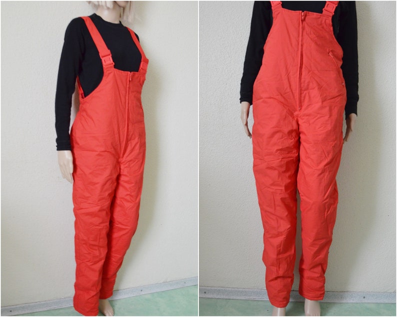 Red Ski Pants Overalls Bib Snow Suit Womens Vintage One Piece Etsy