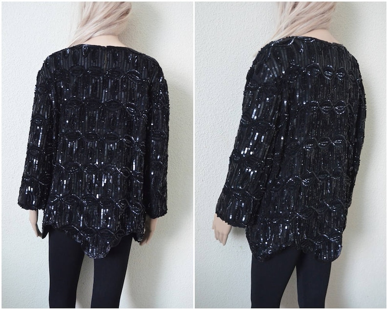 long sleeve black sequin blouse