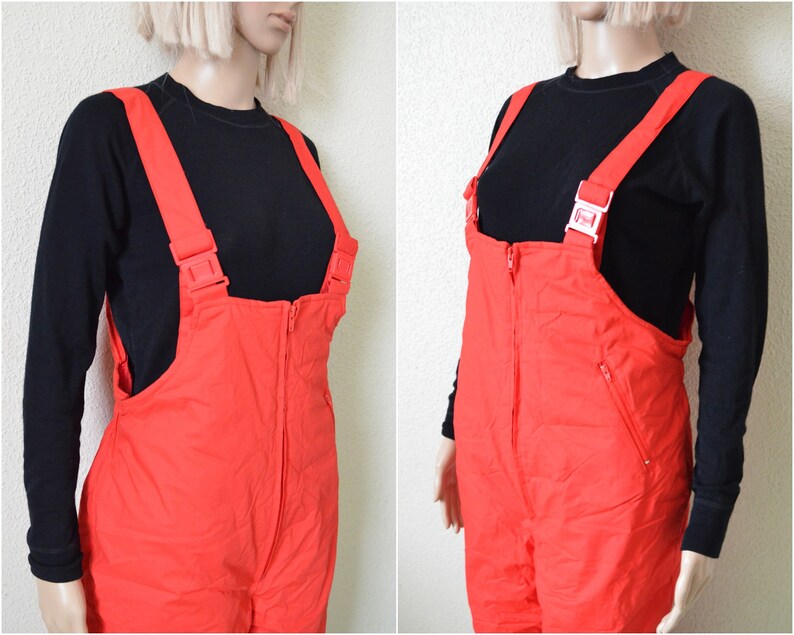 Red ski pants overalls bib snow suit Womens Vintage One piece Etsy