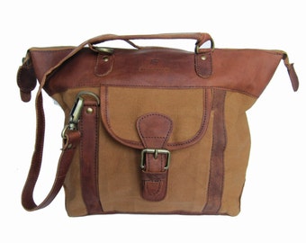 Canvas and Leather Handbag/ Cross Body Bag/ Tote