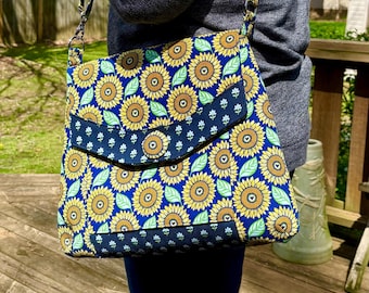 Handmade Messenger Bag, Sunflower Cross-body Bag, Everyday Travel Bag