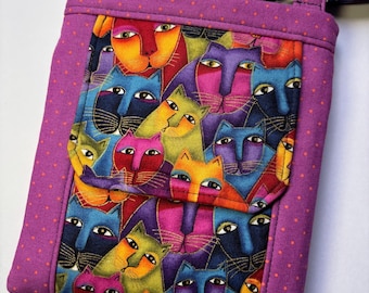 Laurel Burch Cats Crossbody Bag: Vintage Fabric, Handmade Slim Purse