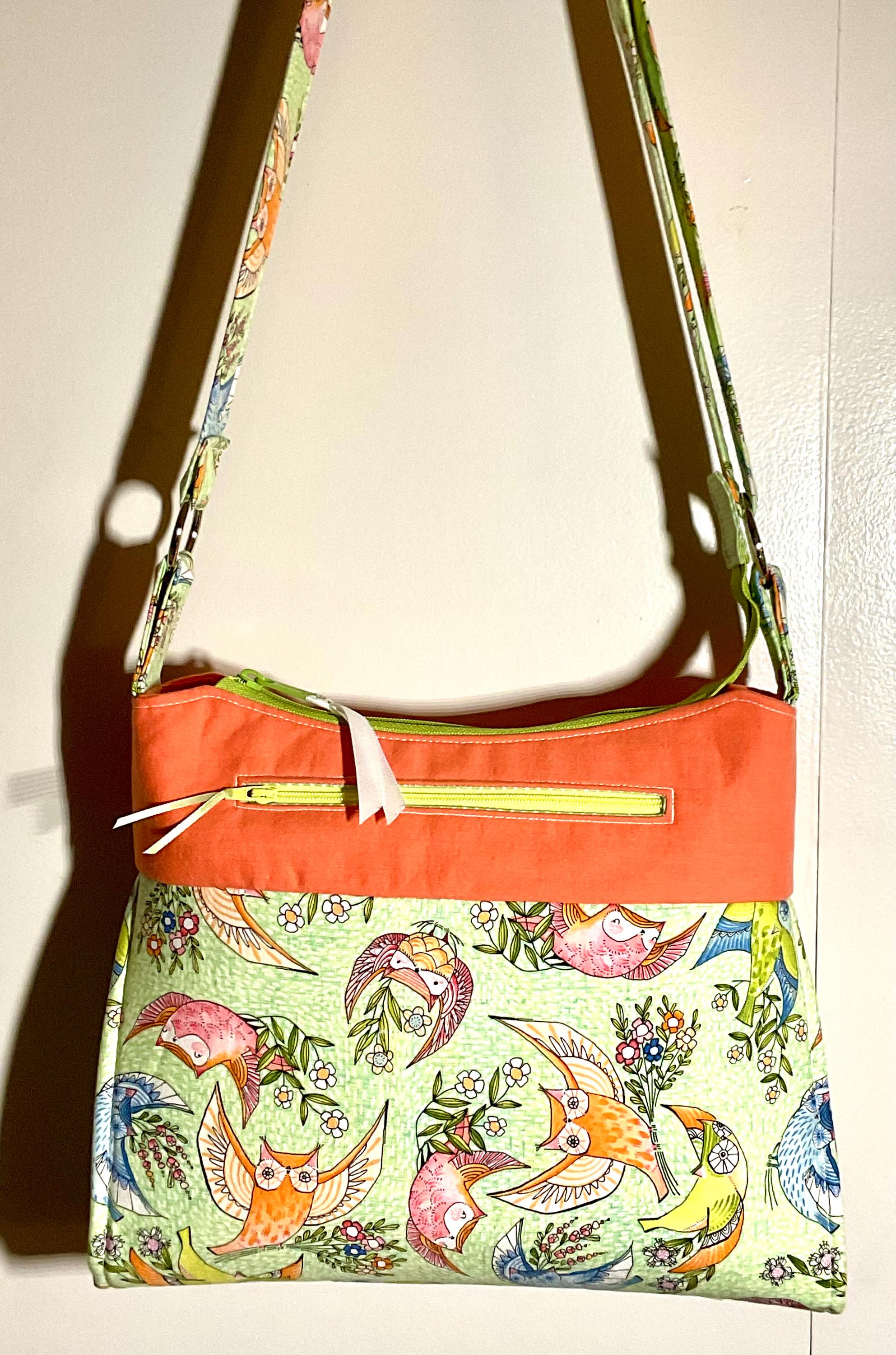 Owl Print Crossbody Bag--Handmade Fabric Shoulder bag--Zippered Everyday Purse--One-of-a-Kind--Whims