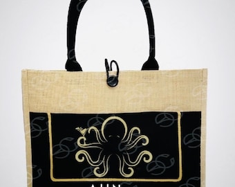 Personalized Octopus Burlap Tote Bag: Bridesmaid Gift, Girls Weekend
