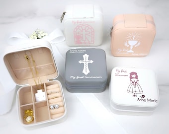 Personalized First Communion Jewelry Box: Faux Leather Keepsake Gift