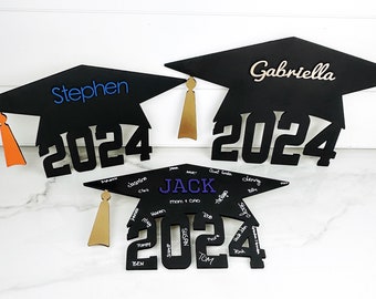 Enseigne personnalisée en bois pour livre d'or avec casquette de remise des diplômes et nom en 3D, choisissez les couleurs de l'école ! Diplôme 2024 2025 Lycée Collège Université