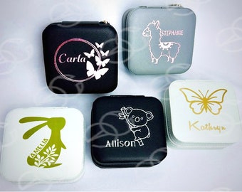 Personalized Travel Jewelry Box: Llama, Koala, Butterfly, Bunny, Cat Designs