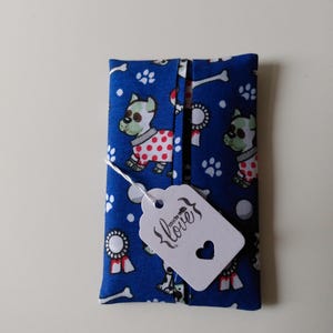 Pocket/Travel Tissue holder Handmade in cartoon Dog Fabric. Lovely Gift New